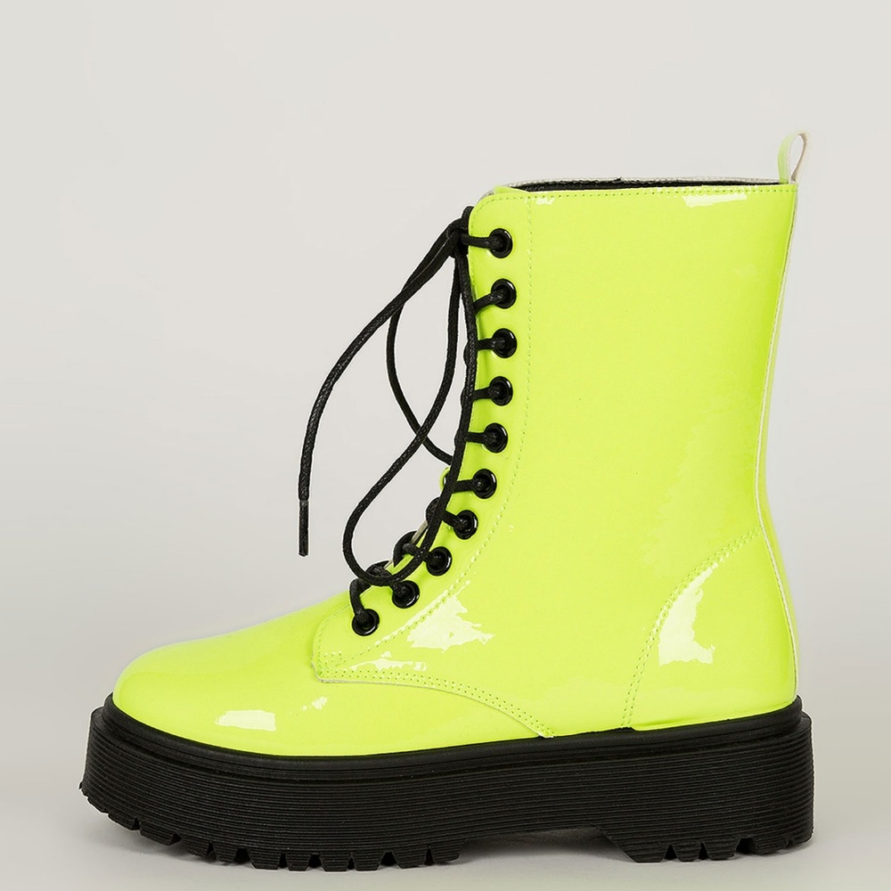 NEW๐ฅNeon Lace Up Platform Heel Combat Ankle Boots - Picture 4 of 6